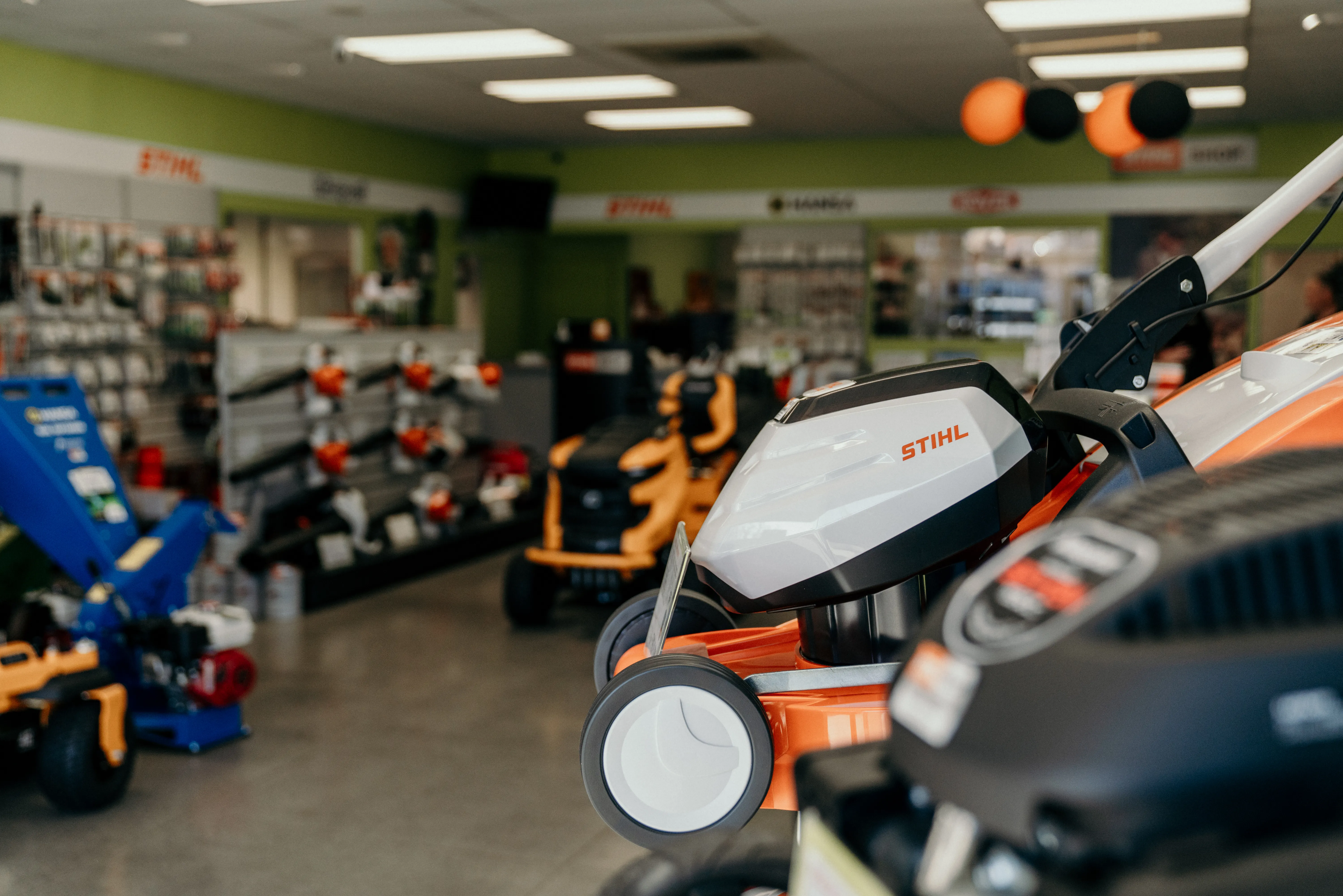 STIHL SHOP showroom with mowers, chainsaws and outdoor power equipment